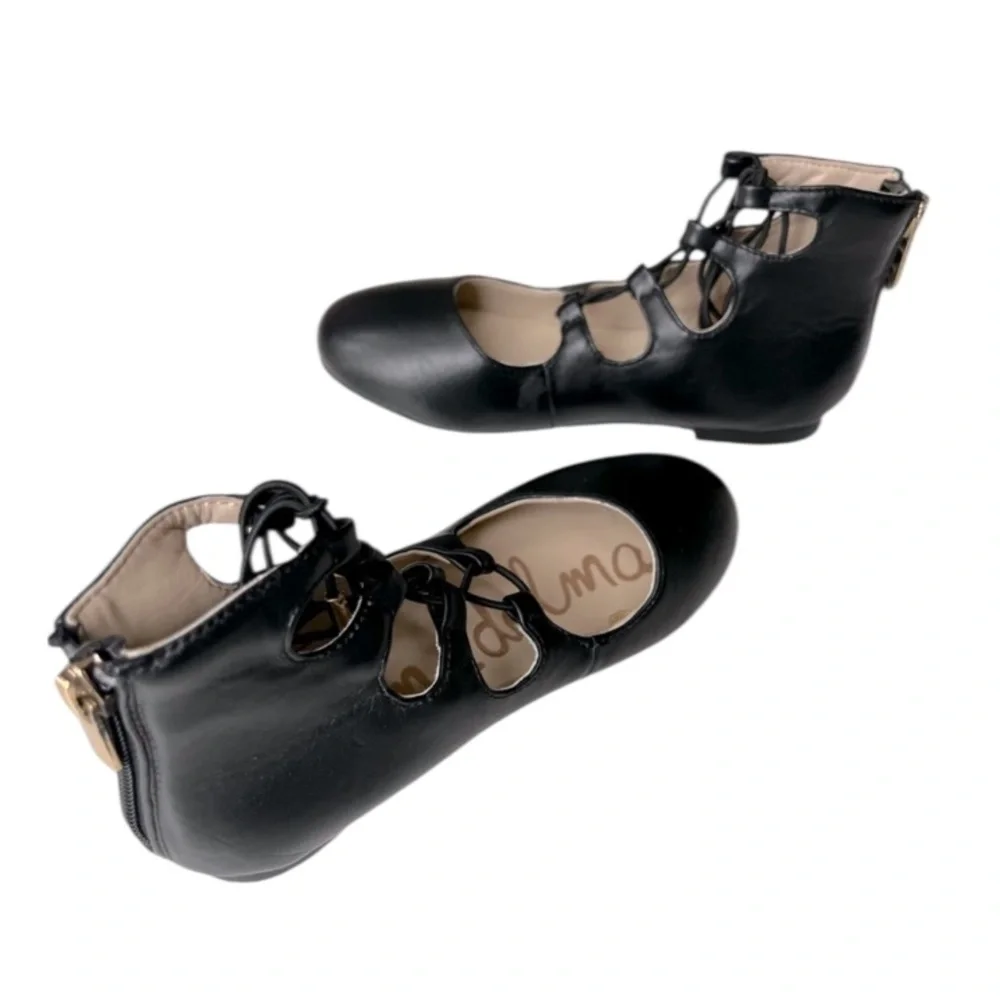 Sam Edelman NEW Girls Felicia Stella Ballet Lace Up Flats Shoes zip Black Sz 12